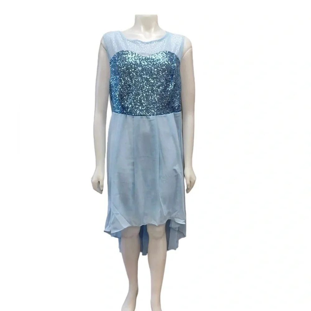 Rose Gal Blue Hi Lo Sequins Sleeveless  Dress Size XXL
